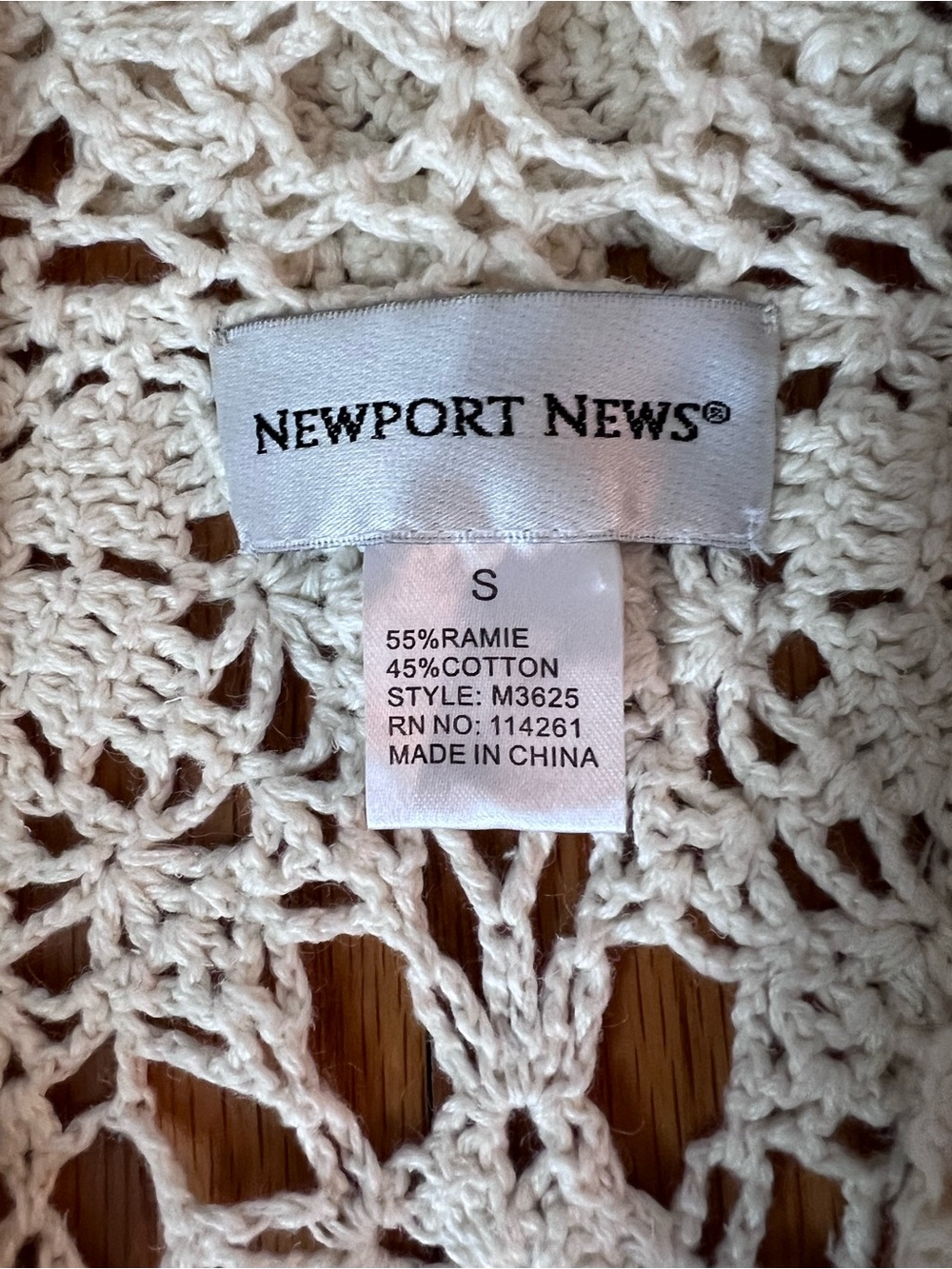 Newport News Cream Crochet Long Cardigan Duster with Scalloped Edges S - Picture 7 of 16